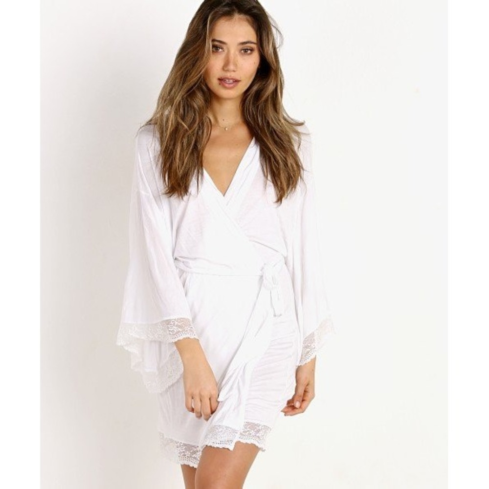 Eberjey Colette Kimono Robe with Lace White